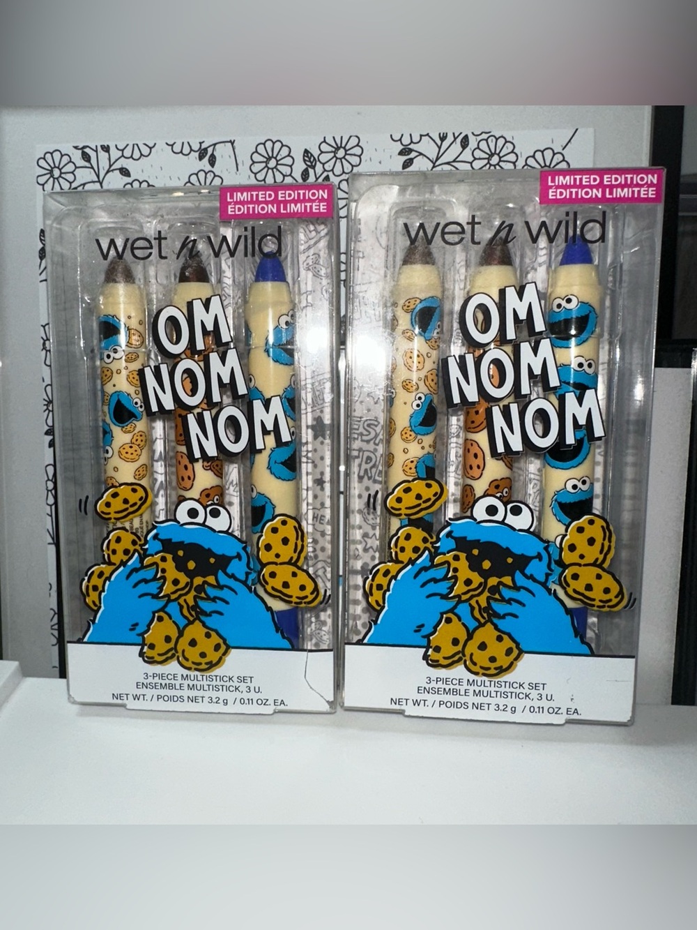 Wet N Wild Om Nom Nom Cookie Monster 3PC Multistick Set LOT OF 2